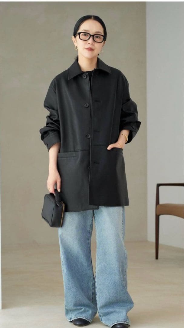 今期 Plage Leather Like Car コート ブラックJKサンプル