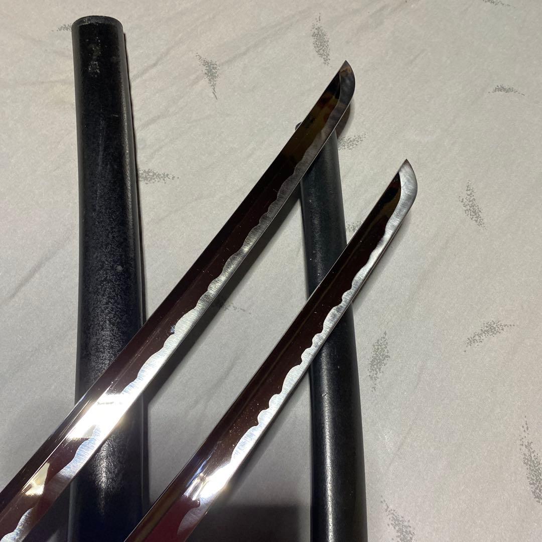 模造刀大(刀袋付)小2本 黒柄 雲龍楕円鍔 黒梨地鞘