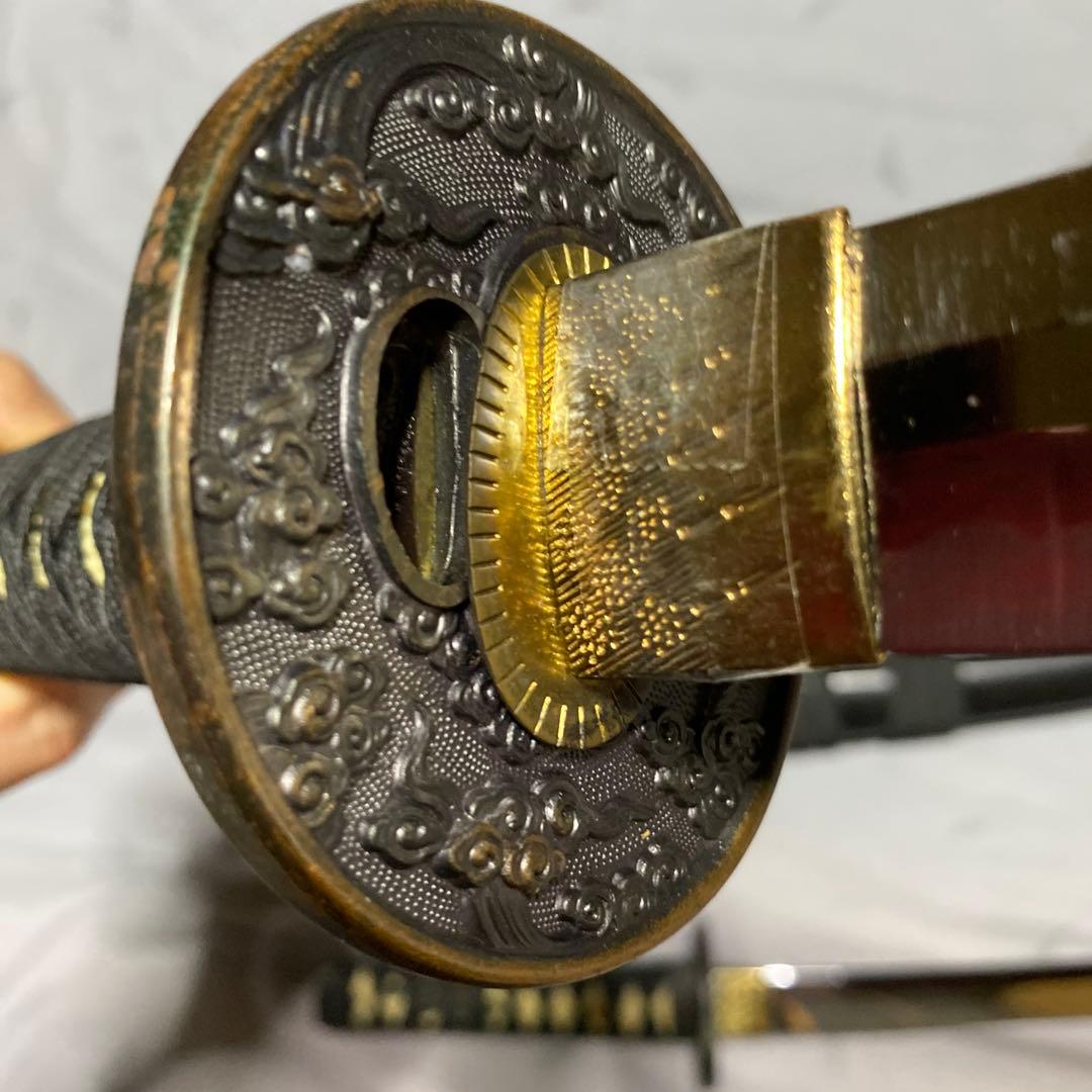 模造刀大(刀袋付)小2本 黒柄 雲龍楕円鍔 黒梨地鞘