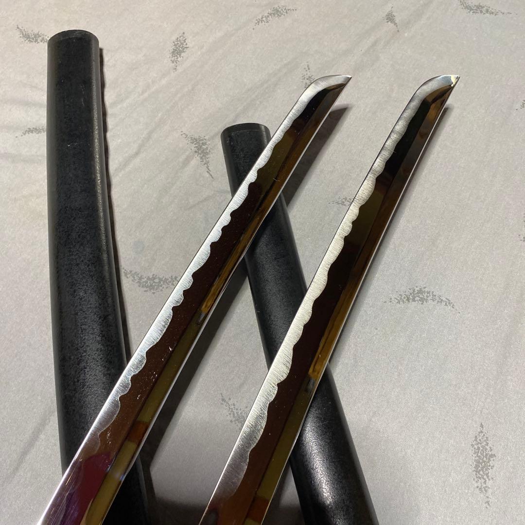 模造刀大(刀袋付)小2本 黒柄 雲龍楕円鍔 黒梨地鞘