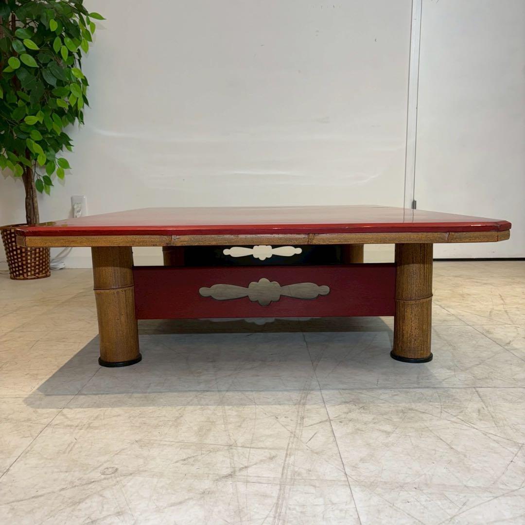 ローテーブル ちゃぶ台　茶室　赤天板　竹脚　和室　ローテーブル