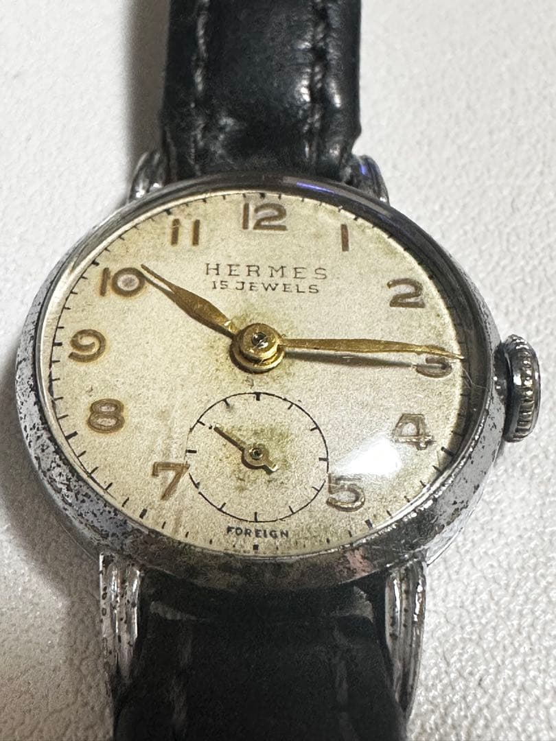 オリジナルヴィンテージ エルメス 手巻き腕時計 ランニングウォッチ15石 稼働品