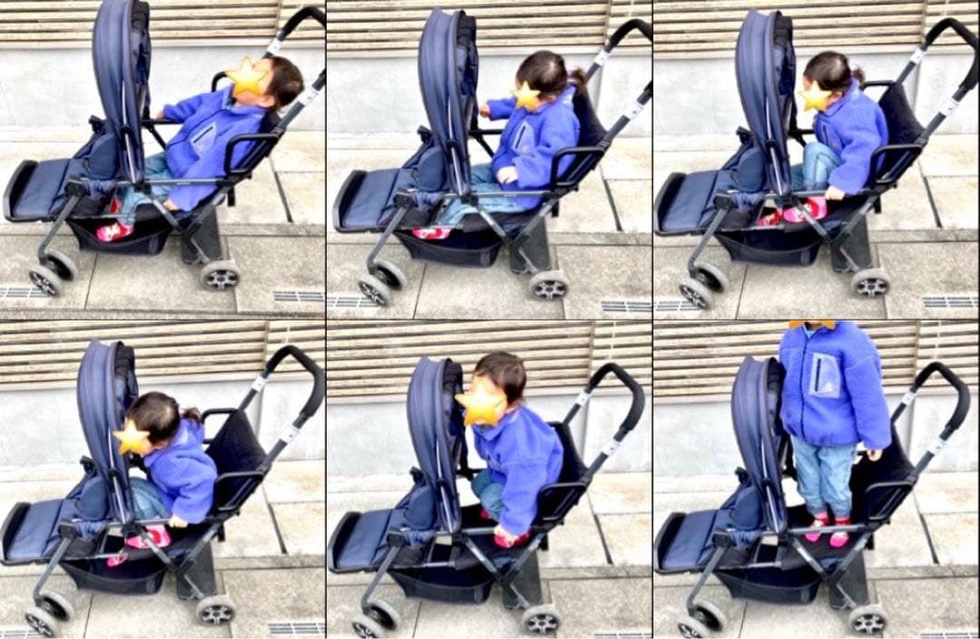 美品！早い者勝ち！カトージ 2人でゴー ベビーカー ネイビー 背もたれシート付き