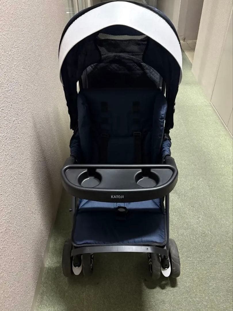 美品！早い者勝ち！カトージ 2人でゴー ベビーカー ネイビー 背もたれシート付き