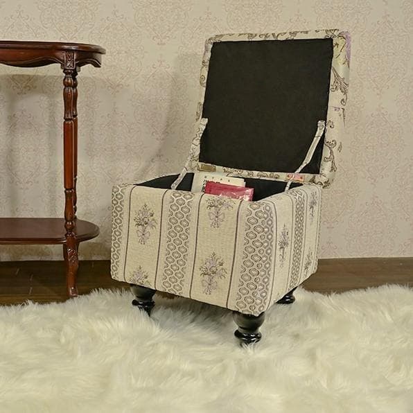 ローズ ロココ 収納 ファブリック ボックス スツール シルバー 人気