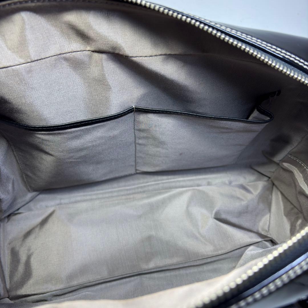 極美品濱野 ハマノ ハンドバッグ セレブボストン エナメル加工 肩掛けブラック