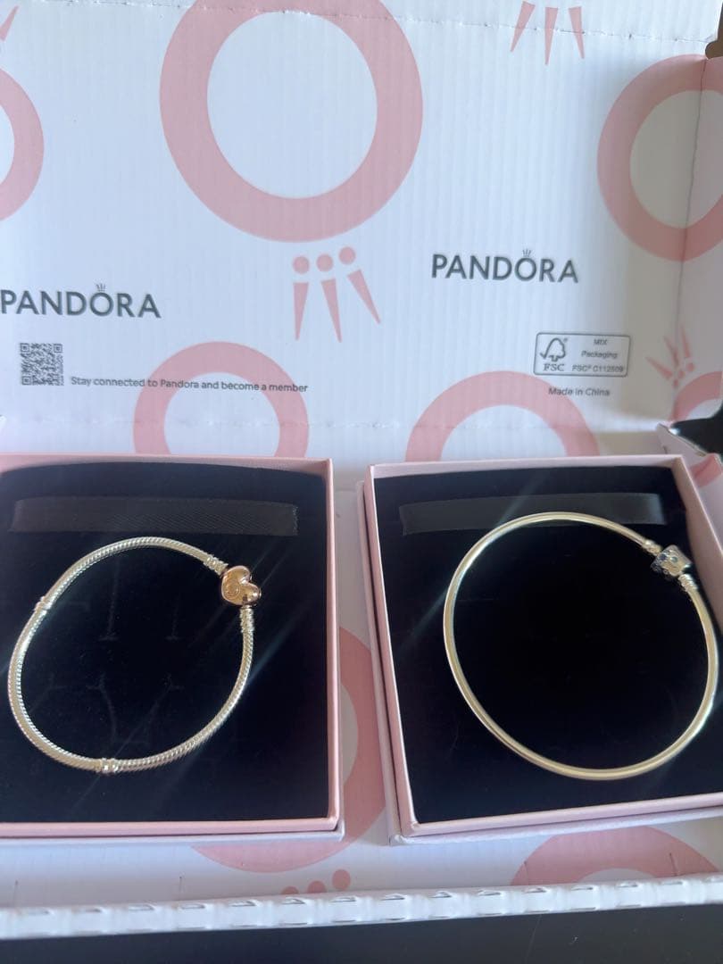 PANDORA ハートチャーム ストーン付きブレスレット 限定シルバーバングル