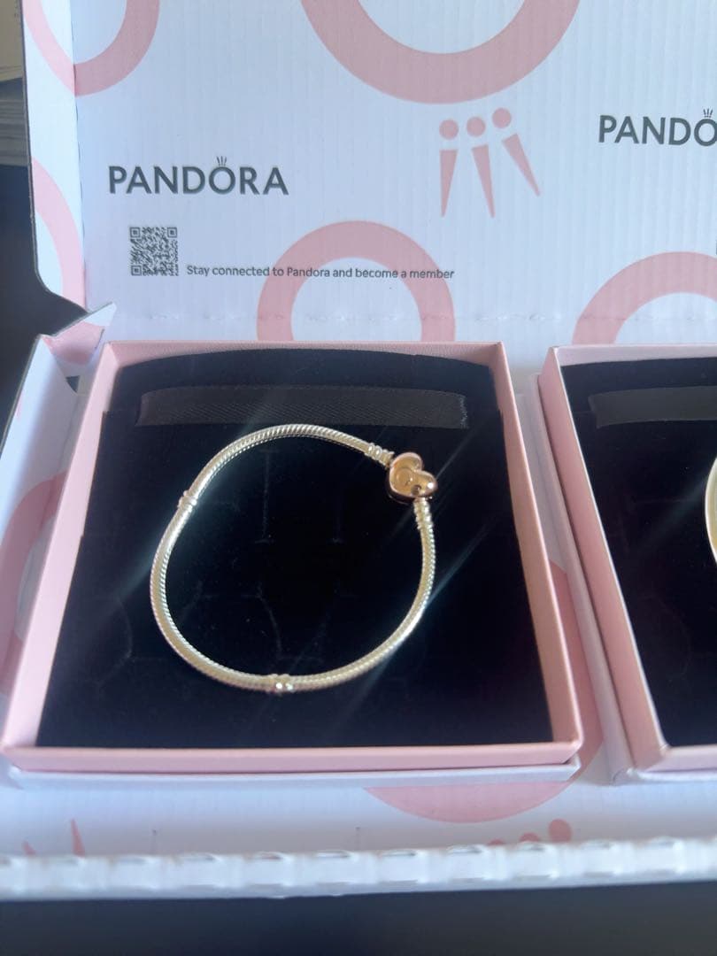 PANDORA ハートチャーム ストーン付きブレスレット 限定シルバーバングル