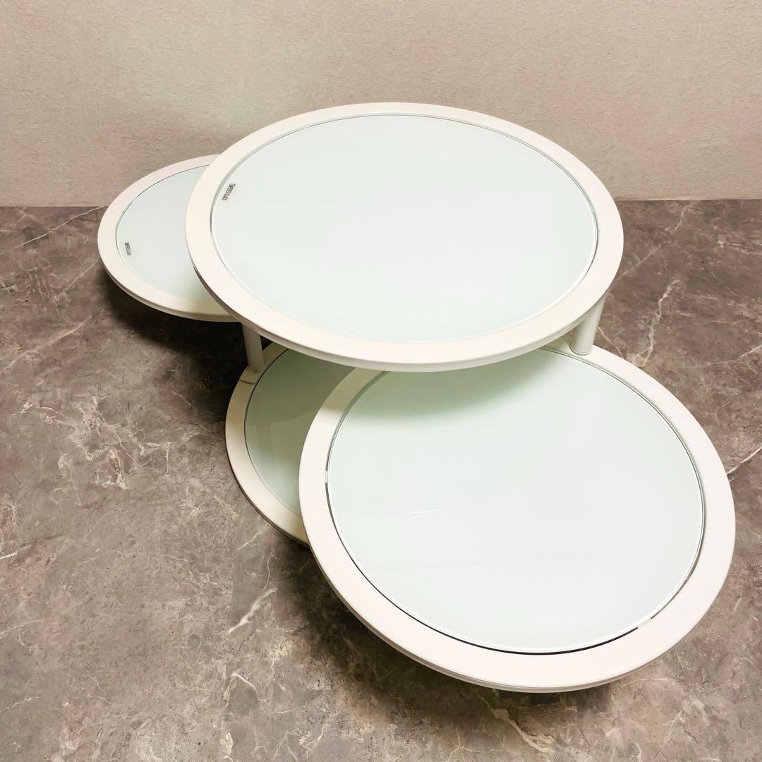 ミッドセンチュリー 丸型 ラウンドテーブル ヴィンテージ 強化ガラス 4段