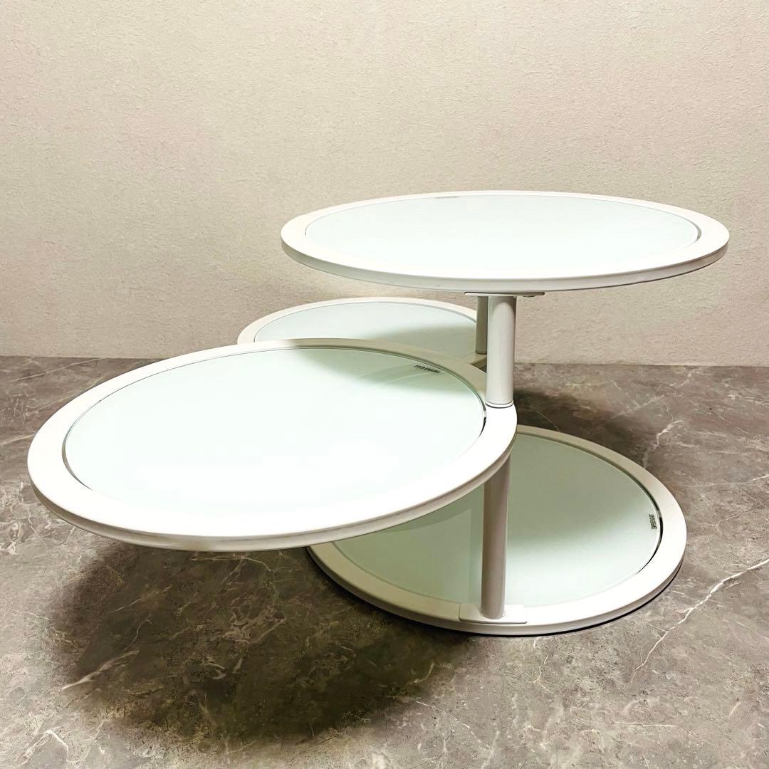 ミッドセンチュリー 丸型 ラウンドテーブル ヴィンテージ 強化ガラス 4段