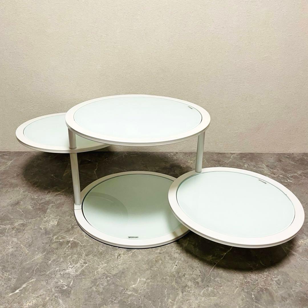 ミッドセンチュリー 丸型 ラウンドテーブル ヴィンテージ 強化ガラス 4段