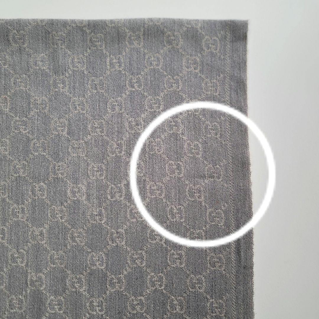 GUCCI グレー GGパターン マフラー フリンジ付き