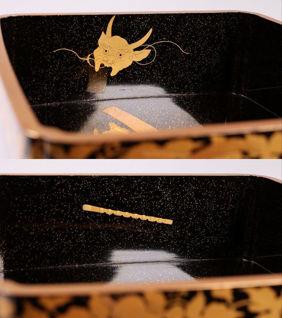 【MA698】加賀蒔絵 饅羹重 楼閣山水楽器唐草 金蒔絵 木製 饅頭箱 菓子器