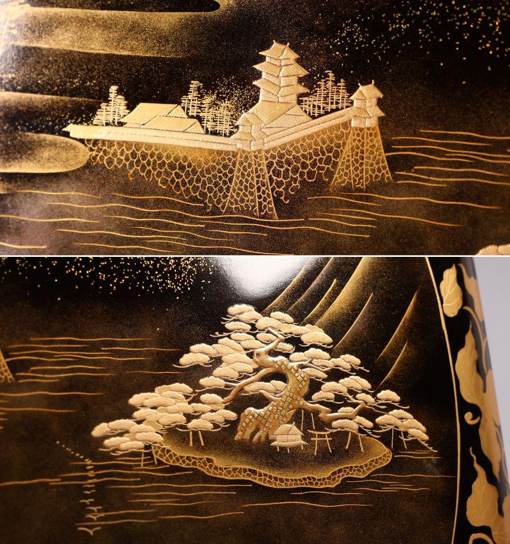 【MA698】加賀蒔絵 饅羹重 楼閣山水楽器唐草 金蒔絵 木製 饅頭箱 菓子器