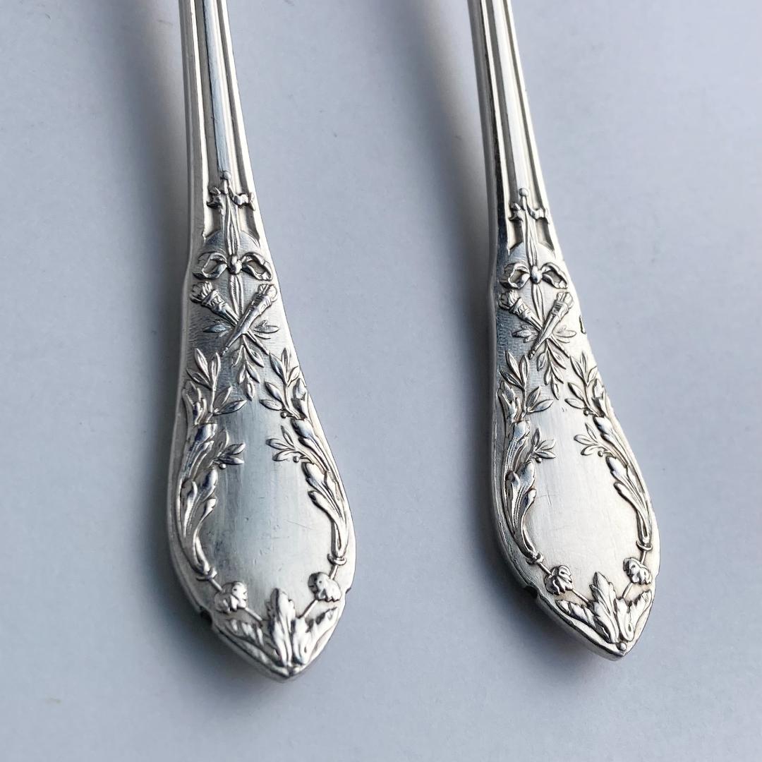 【専用出品】フランスアンティーク＊リボン＆トーチ デザートフォーク 4本