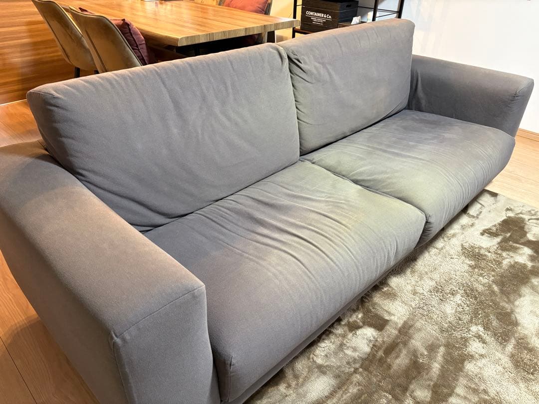 MUJIウレタンポケットコイルソファ 3S 脚セット洗いざらしの綿帆布 ブラウン