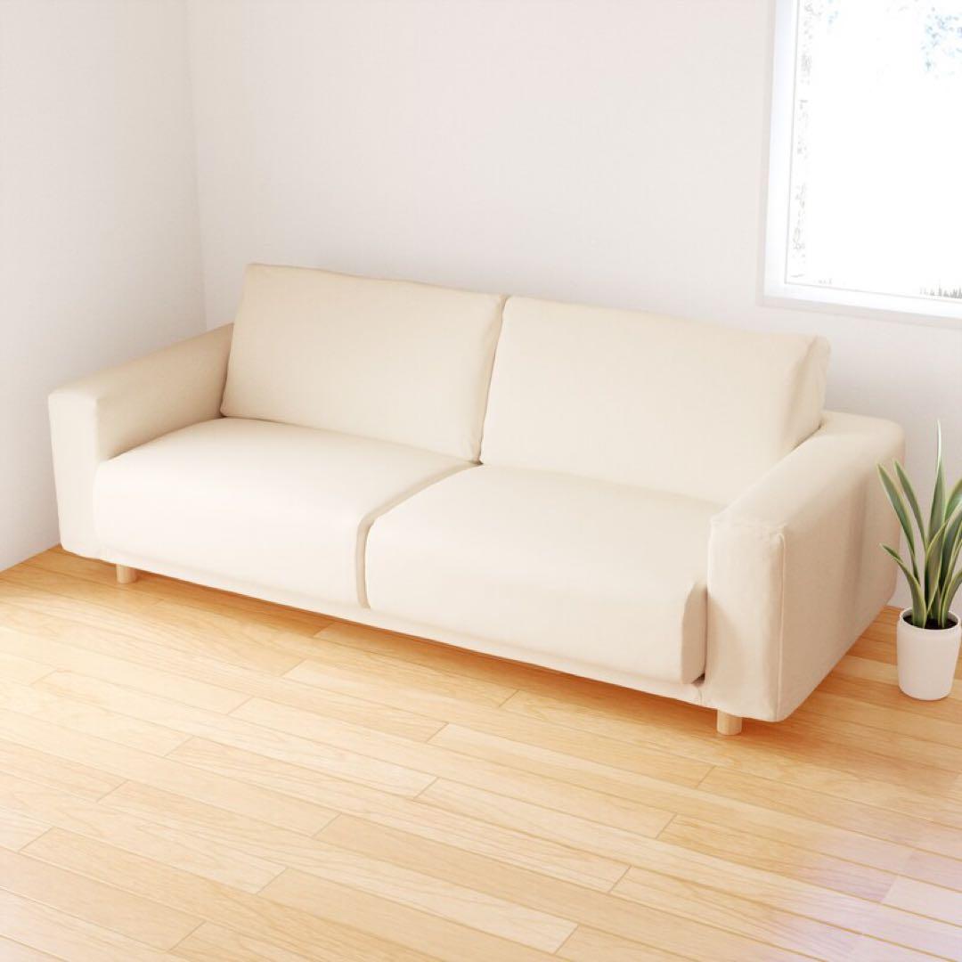 MUJIウレタンポケットコイルソファ 3S 脚セット洗いざらしの綿帆布 ブラウン