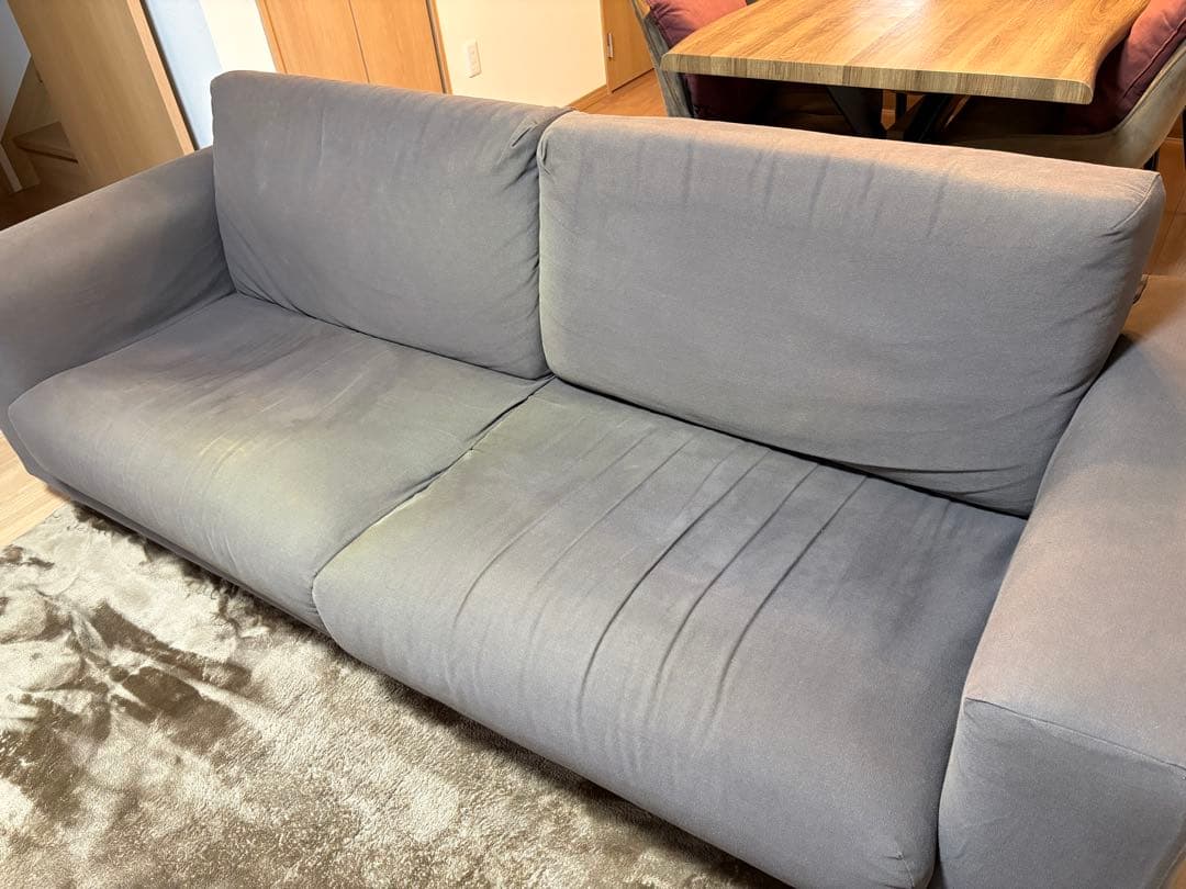 MUJIウレタンポケットコイルソファ 3S 脚セット洗いざらしの綿帆布 ブラウン