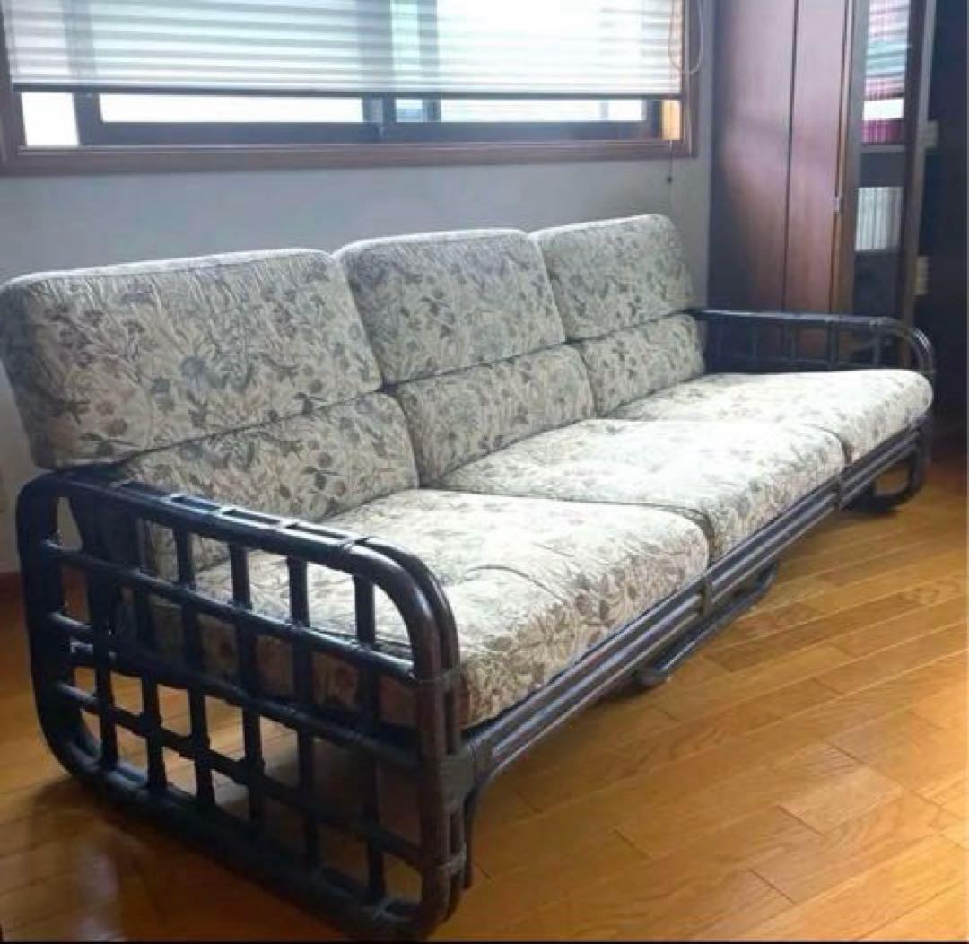 【ときや様】ヴィンテージラタン ヤマカワラタン 山川ラタン 籐 ラタンソファ