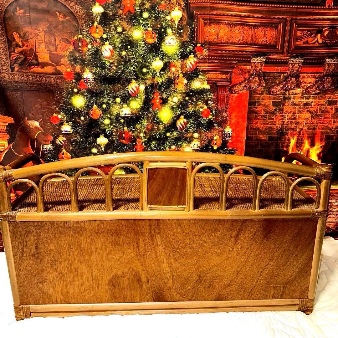 【即決】高価ラタン製　ベンチ型チェスト　収納付きレトロベンチ 安定感抜群〇