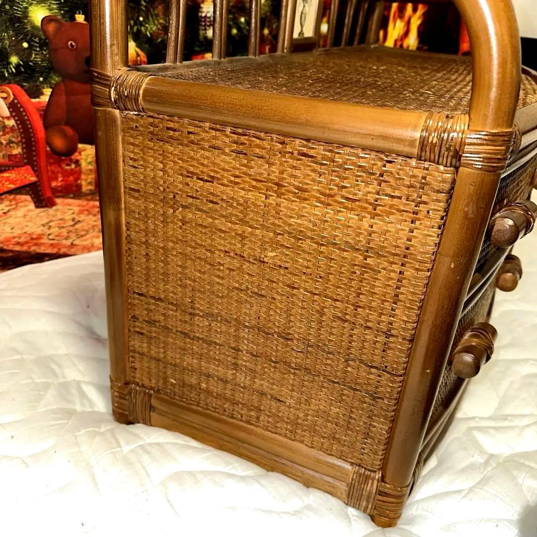 【即決】高価ラタン製　ベンチ型チェスト　収納付きレトロベンチ 安定感抜群〇