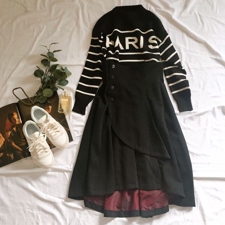 トリココムデギャルソン ハイウエスト フレア バックテール ウール スカート