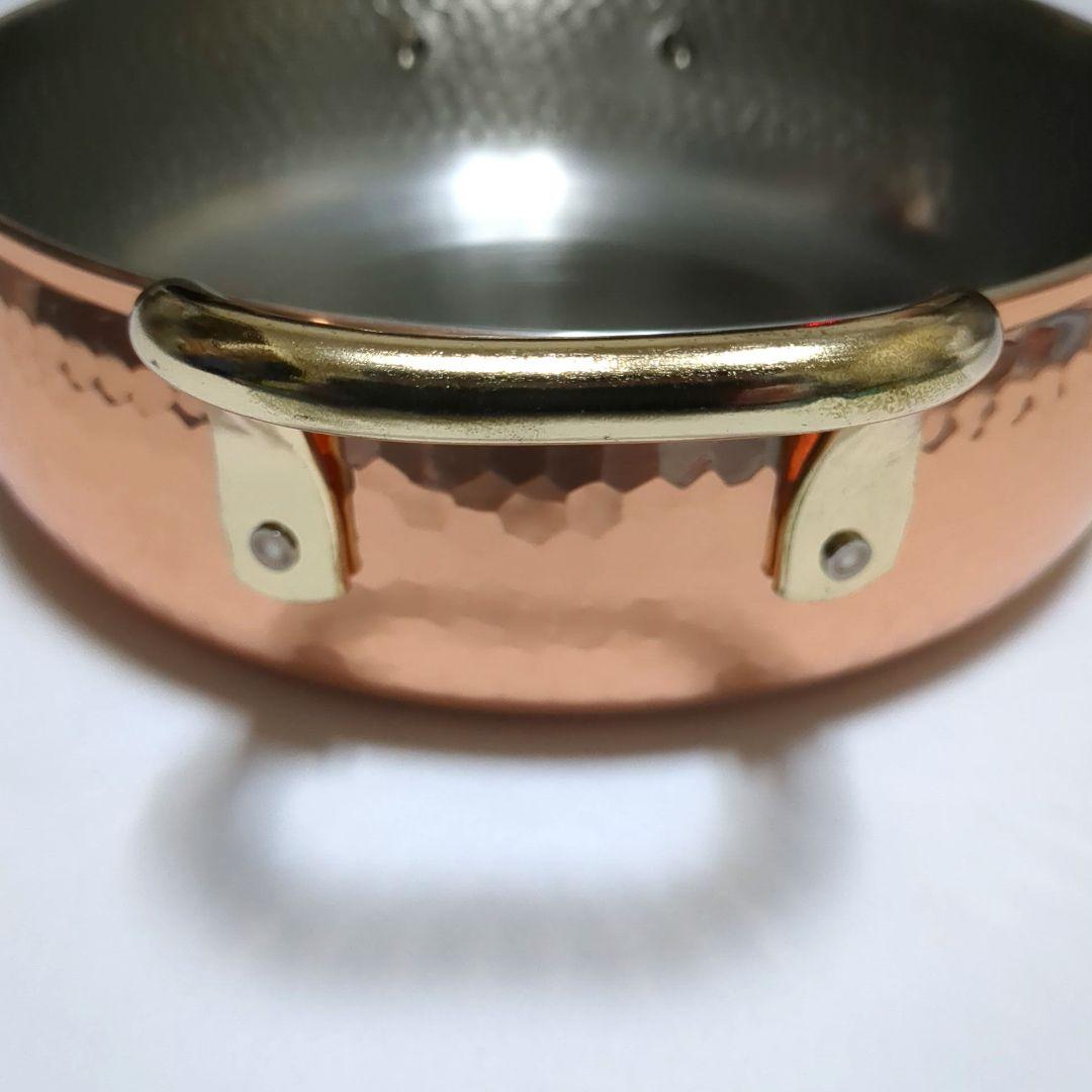 【極美品】純銅製 燕三条 鈴木製作所 槌目 両手鍋 24cm 純銅輝
