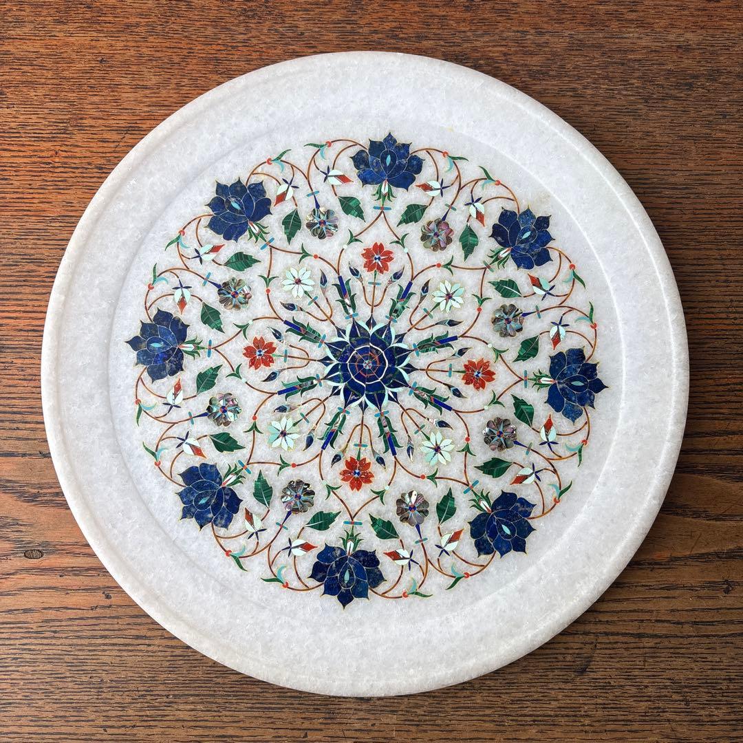 アグラ タージマハル 大理石 石象嵌 プレート 唐草模様 伝統工芸 インド