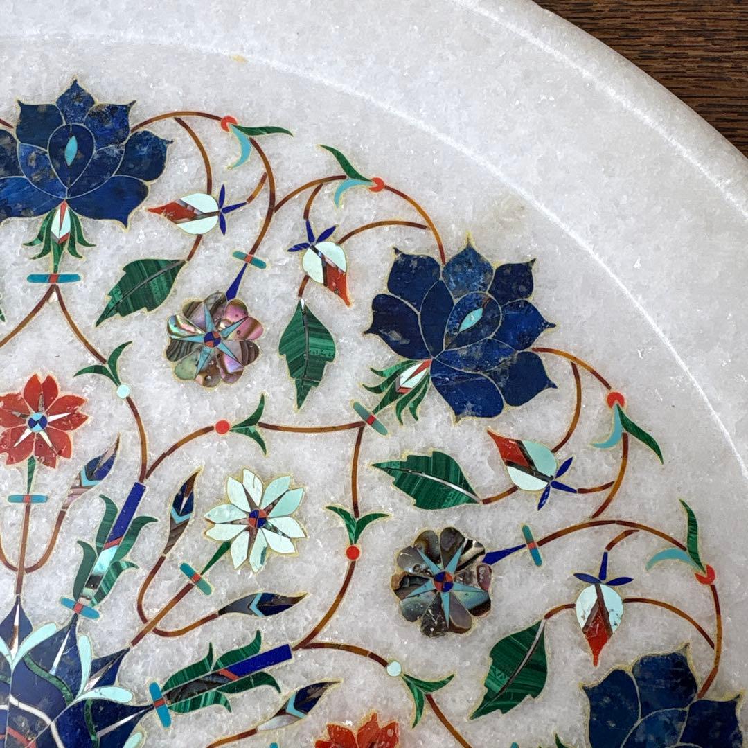 アグラ タージマハル 大理石 石象嵌 プレート 唐草模様 伝統工芸 インド