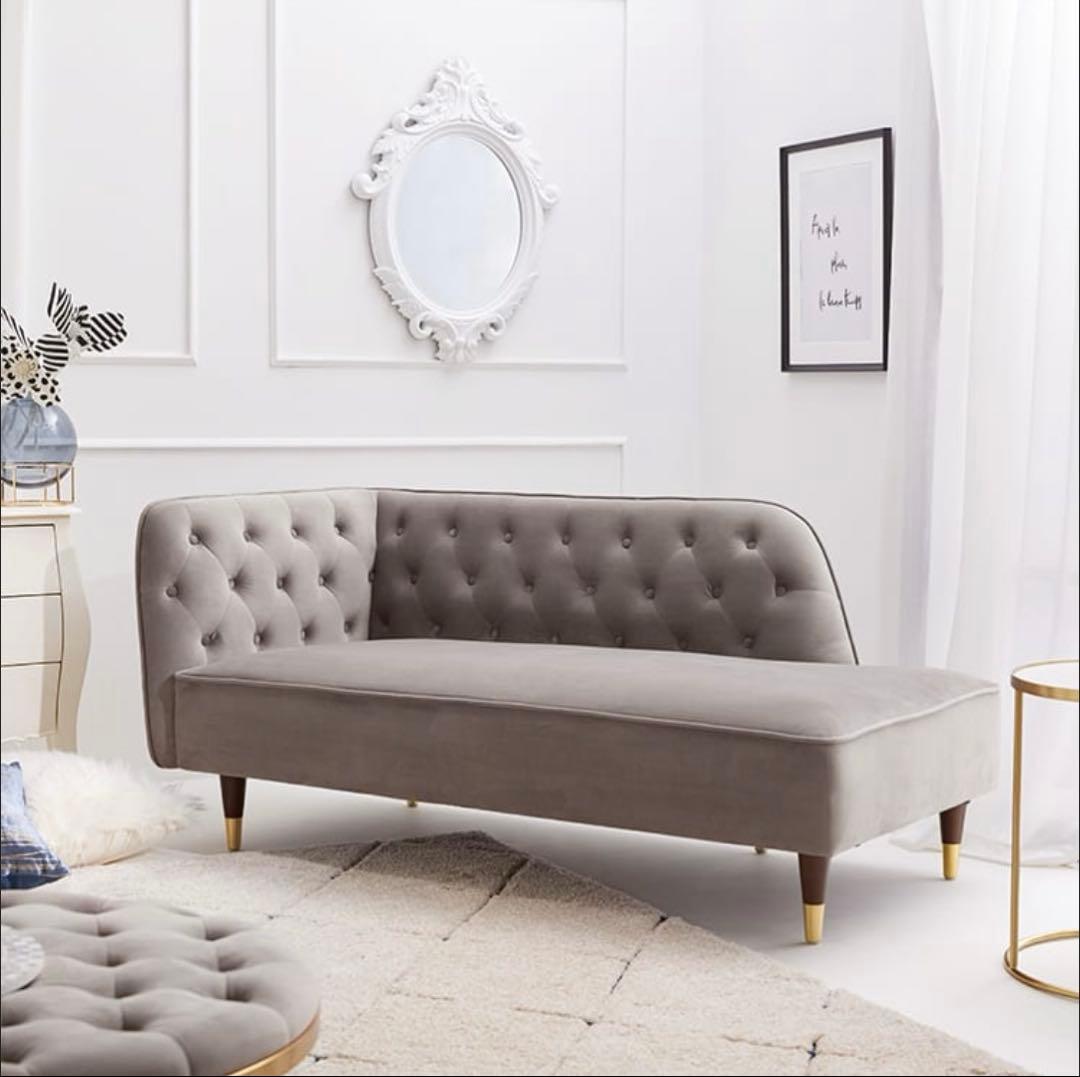 LOWYA ロウヤ ソファ 2人掛け カウチソファ ベルベット調 グレー