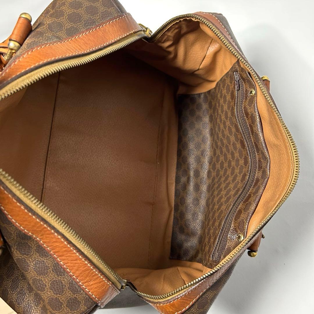 【美品】セリーヌ マカダム ボストンバッグ PVC レザー ロゴ金具 南京錠 鍵