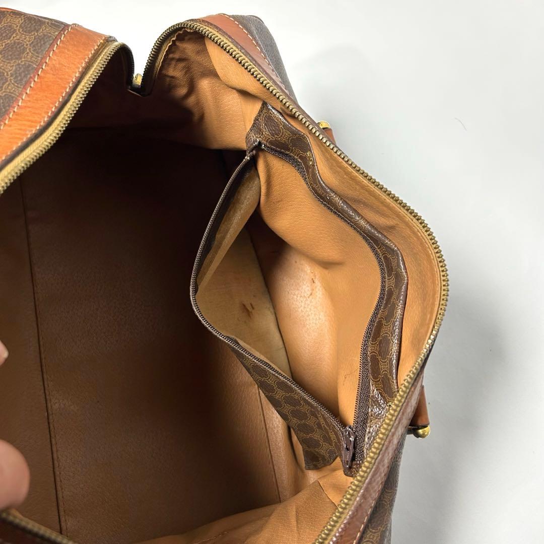 【美品】セリーヌ マカダム ボストンバッグ PVC レザー ロゴ金具 南京錠 鍵