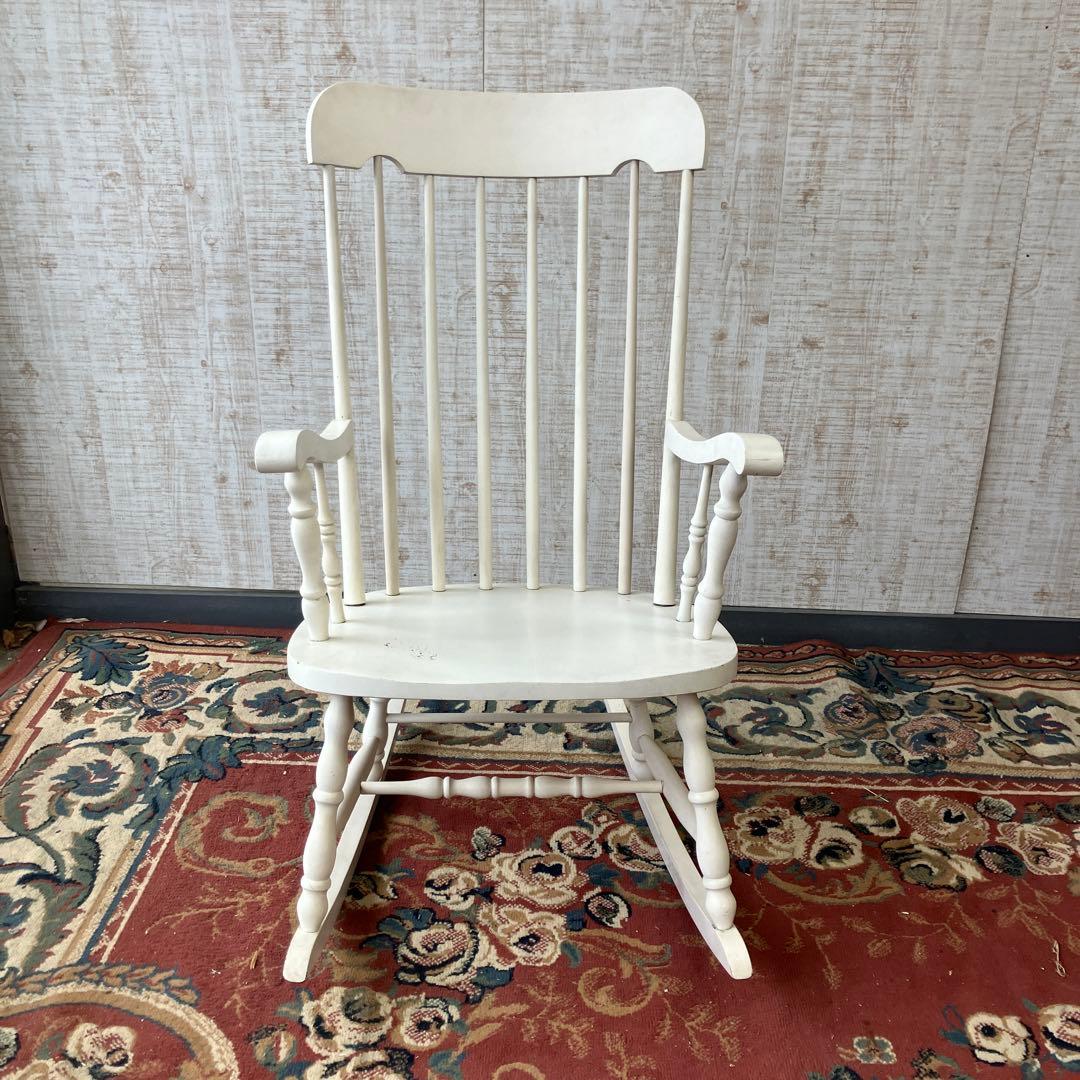 昭和レトロ 飛騨産業 キツツキ 木製 ロッキングチェア アームチェア ホワイト