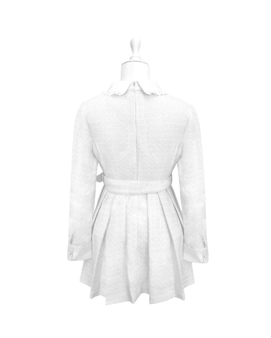 ハニーミュウ ビッグリボンツイードプリーツワンピース　ホワイト