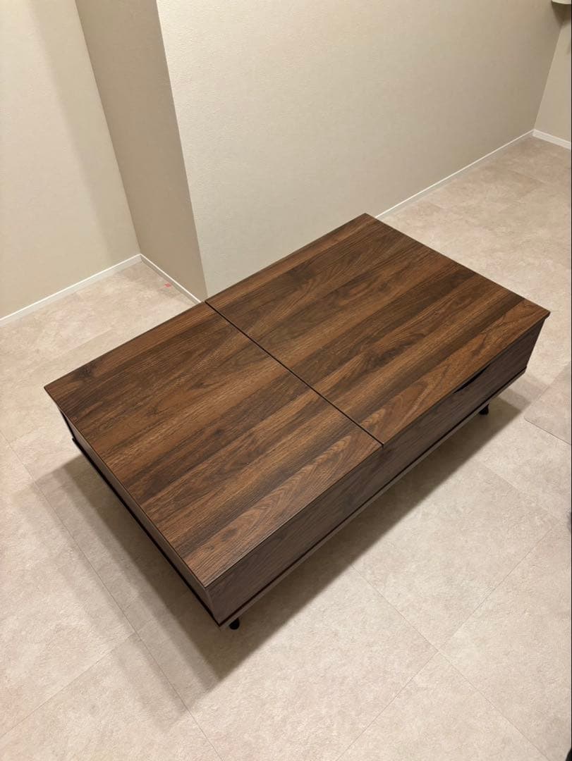 リフトアップ式センターテーブル ダークブラウン　ニトリ　収納付き　ローテーブル