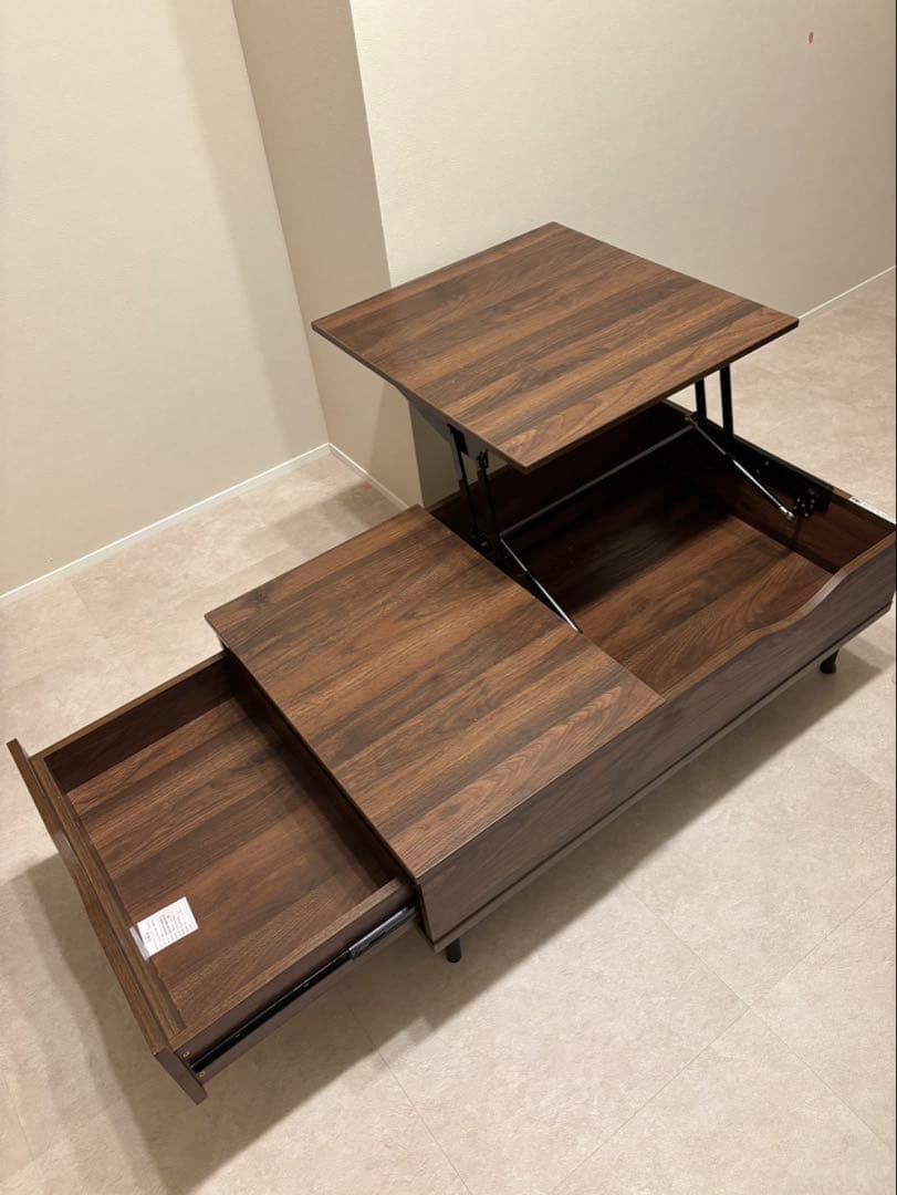 リフトアップ式センターテーブル ダークブラウン　ニトリ　収納付き　ローテーブル