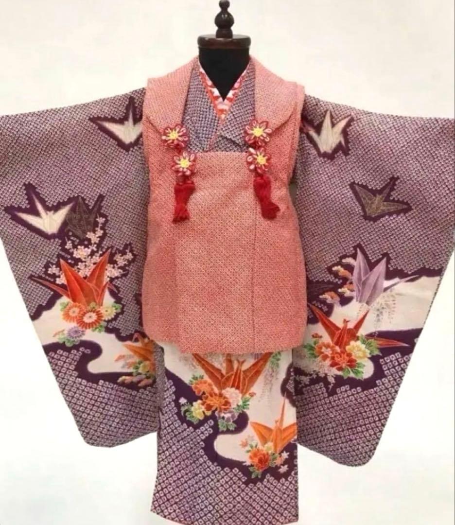 七五三✴︎絞り　鶴柄3歳　お被布フルセット