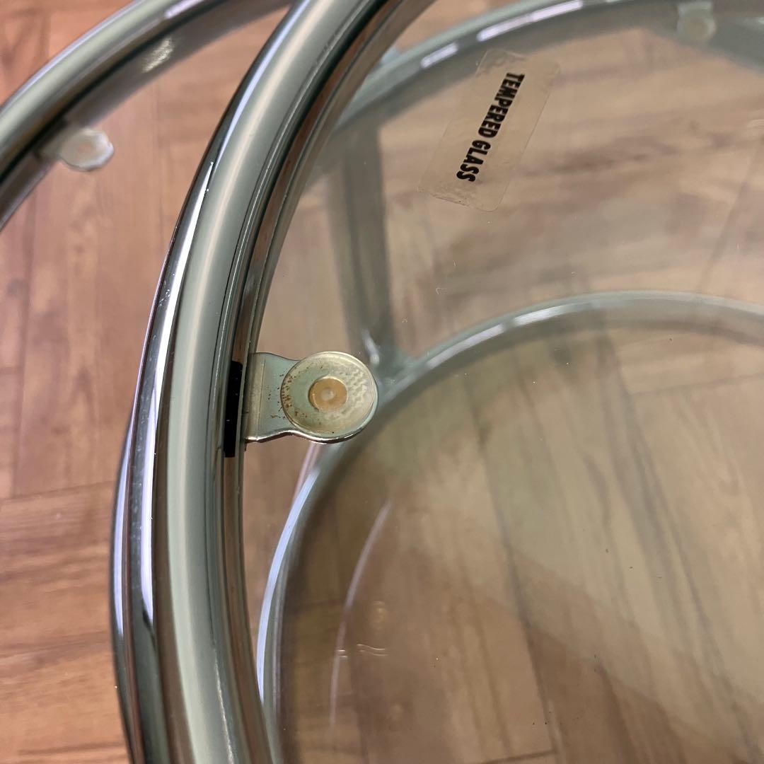 大人気❣️ミッドセンチュリー ラウンドテーブル　4段　強化ガラステーブル ✨