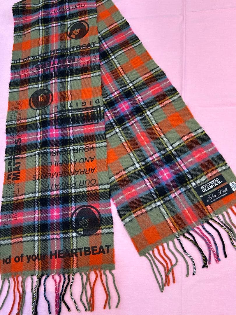 ヒステリックグラマー　マフラー　カーキ×オレンジ×ピンク