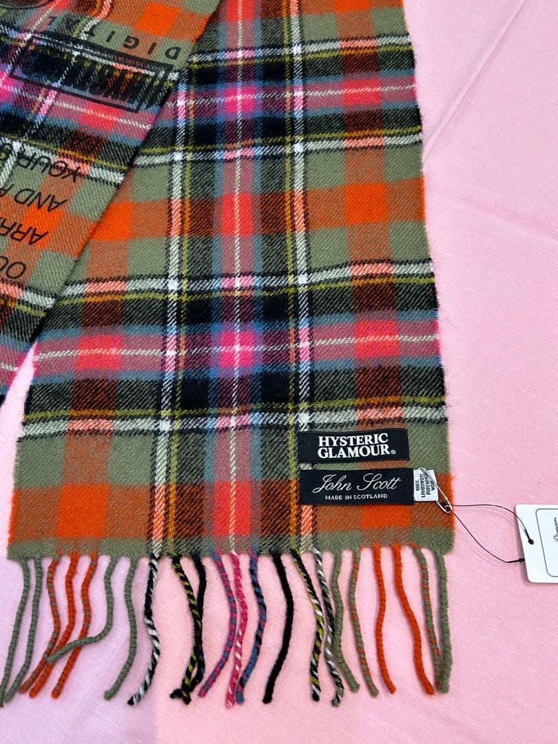 ヒステリックグラマー　マフラー　カーキ×オレンジ×ピンク