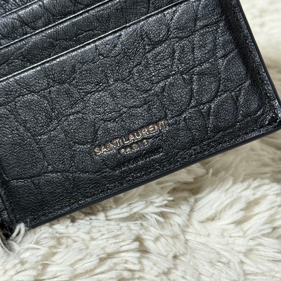 ⭐️未使用級⭐️　サンローラン　YSLカサンドラ　クロコ型押し　マネークリップ
