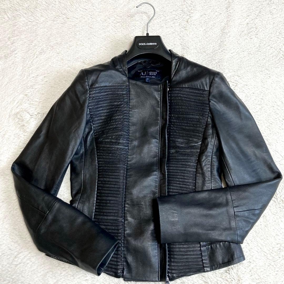 美品 ARMANI アルマーニ バイカー 変形 レザージャケット ライダース