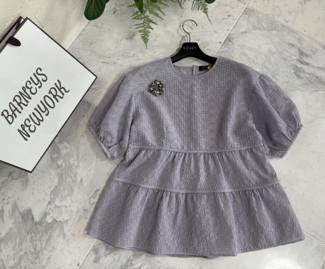 現行★極美品★BARNEYS NEWYORK パフスリーブジャガードブラウス F