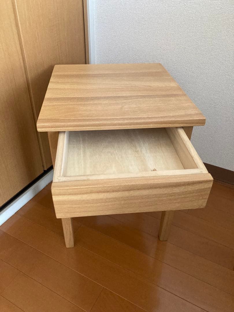 【無印良品】タモ無垢材サイドテーブル 引き出し付き