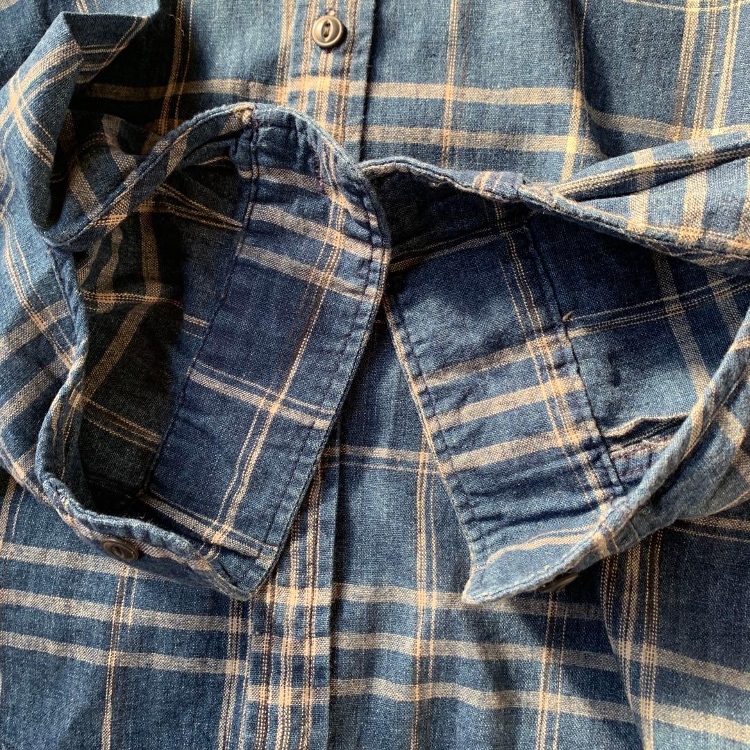 D&S ラルフローレン コットンリネン インディゴ ワークシャツ 猫目ボタン