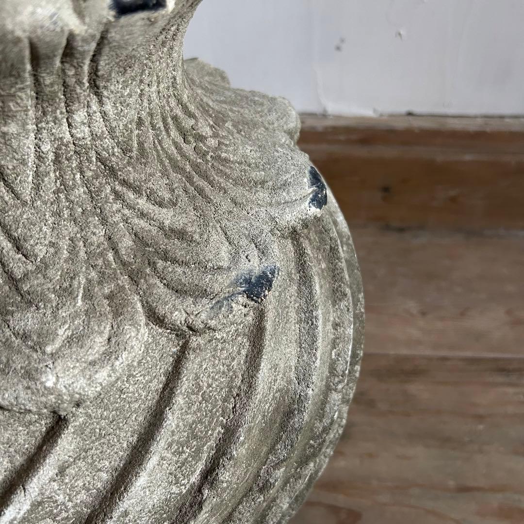 フランスアンティーク 花器 鉢植え 大型ストーンポット 螺旋模様　高さ47.5