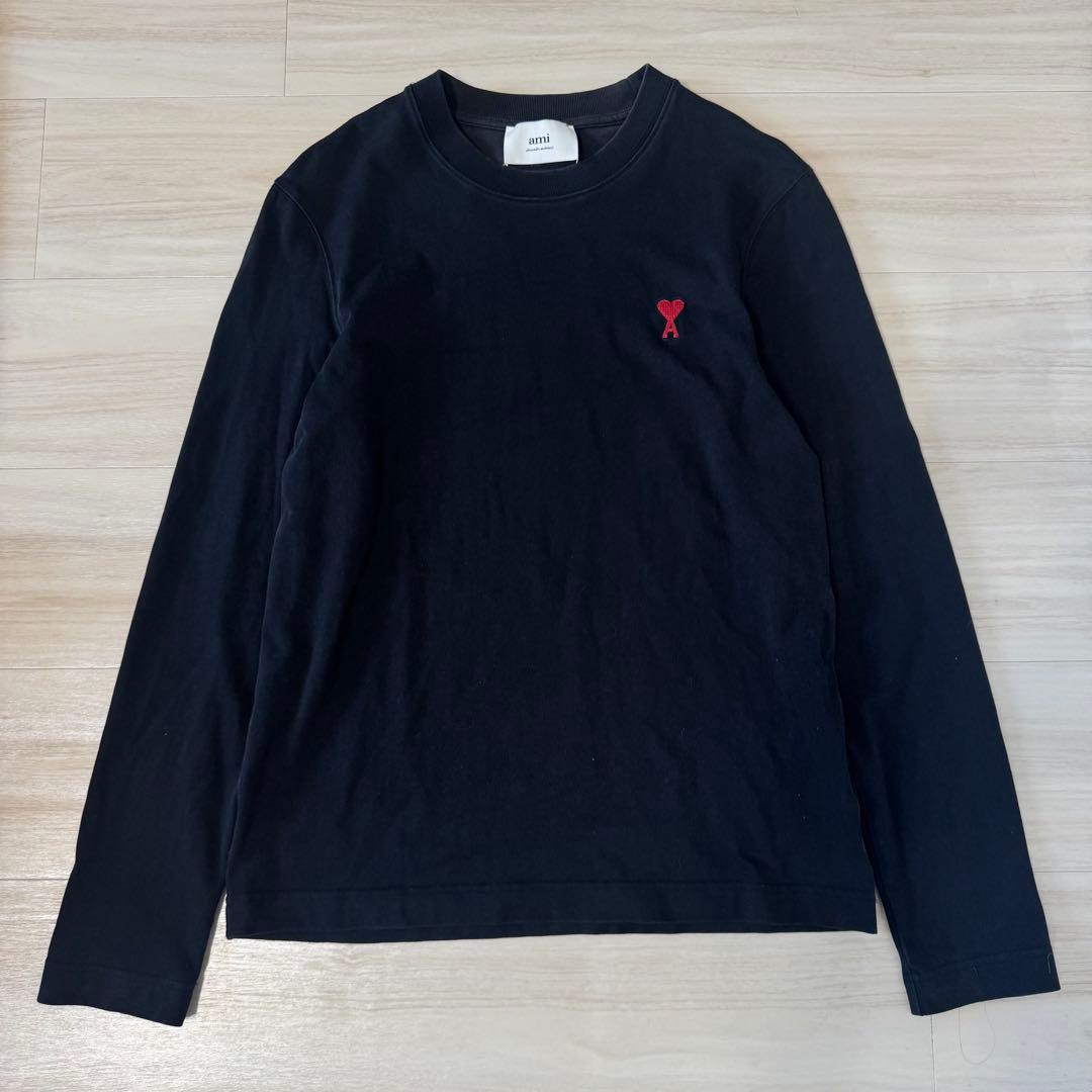 Ami Paris 黒 長袖Tシャツ ロンT 刺繍 アミパリ
