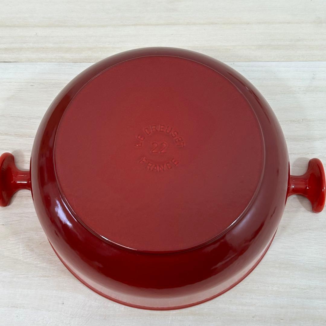 ル・クルーゼ パパライン 22cm エンゾマリ チェリーレッド ガラス蓋 赤