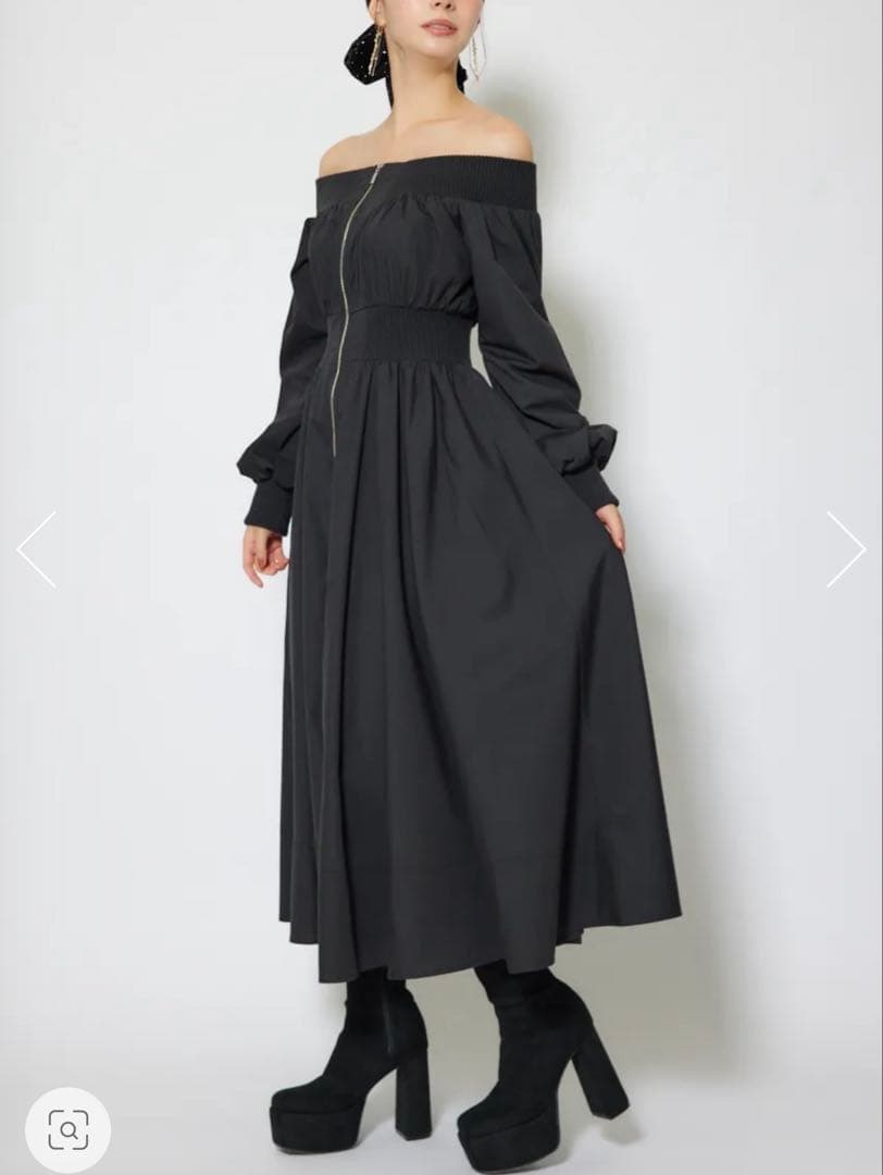 【新品】リエンダ rienda MA-1オフショルロングスリーブワンピース黒S