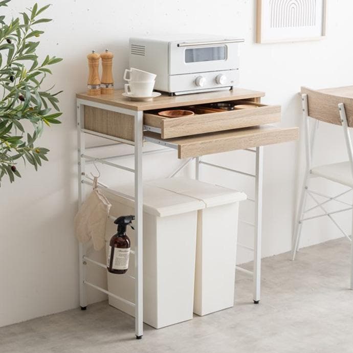 【幅60cm】キッチンカウンター レンジ台 ゴミ箱上ラック【ブラウン 】